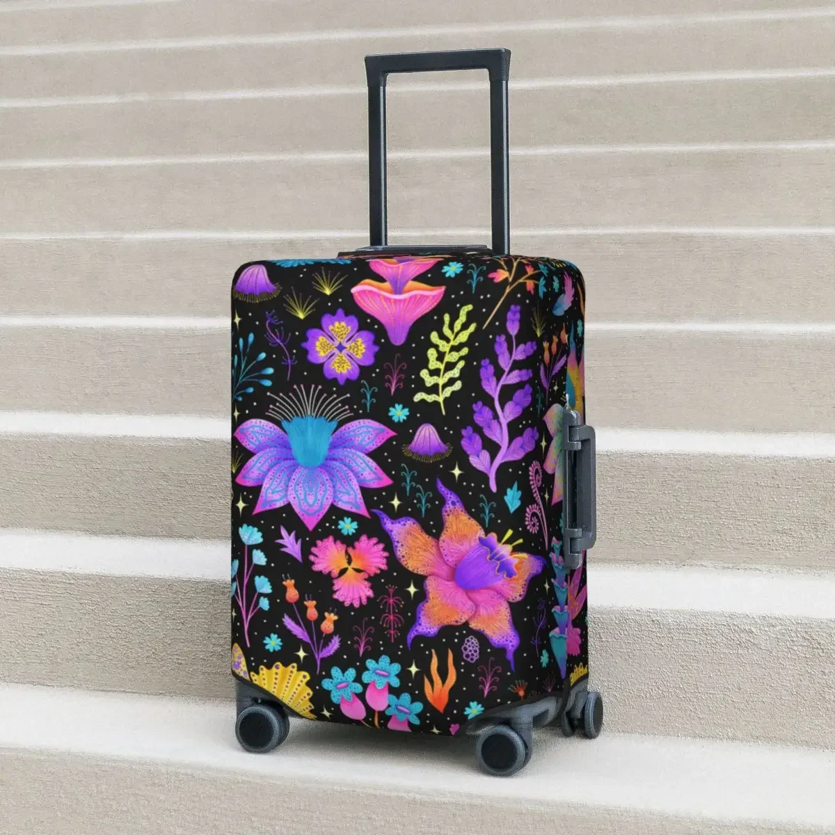 

Dopamine Neon Florals Suitcase Cover Botanical Blossom Elastic Business Protection Luggage Supplies Holiday