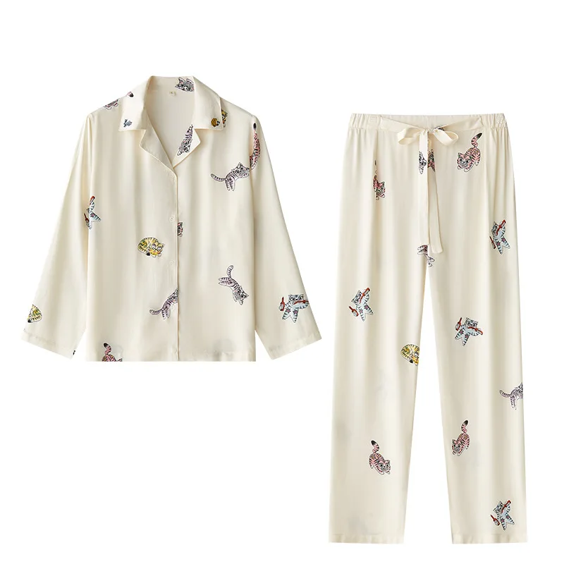 Spring Autumn Women's Pajama Set Cute Tiger Print Ladies Sleepwear Long Sleeve 2 Pieces With Pant Luxury Pijama Suit Female
Spring Autumn Women's Pajama Set Cute Tiger Print Ladies Sleepwear Long Sleeve 2 Pieces With Pant Luxury Pijama Suit Female