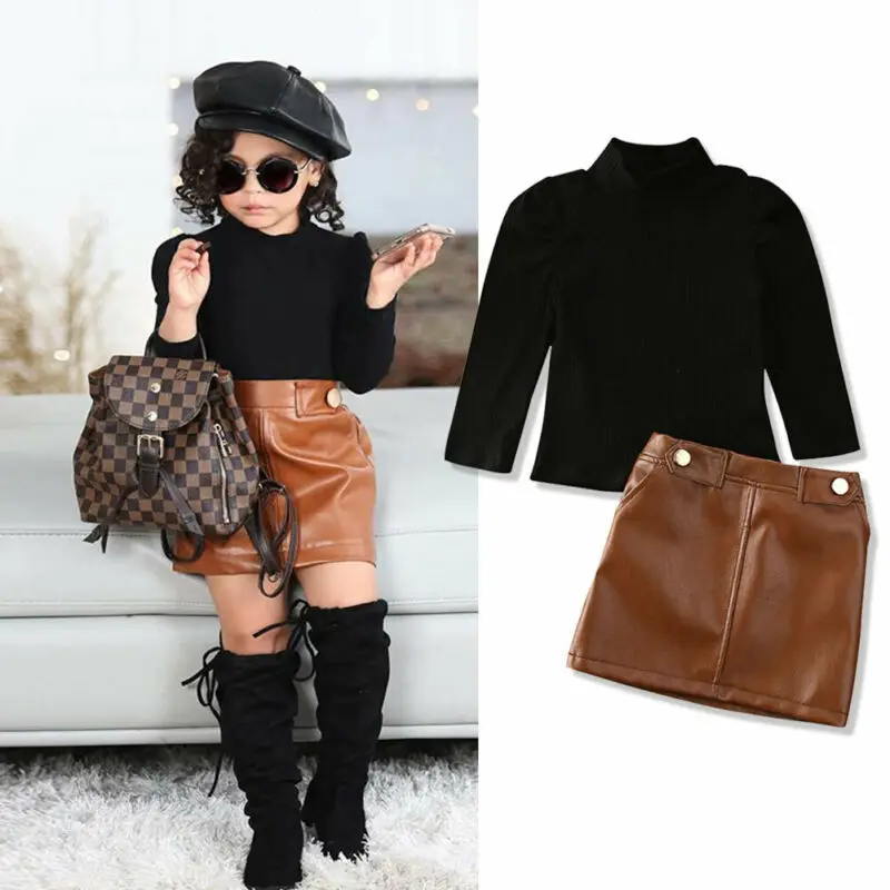 Infant Baby Girls Outfit Set Toddler Girls' Half High Collar Long Sleeve Cotton Shirt Sweater + Leather Skirt Set
Infant Baby Girls Outfit Set Toddler Girls' Half High Collar Long Sleeve Cotton Shirt Sweater + Leather Skirt Set