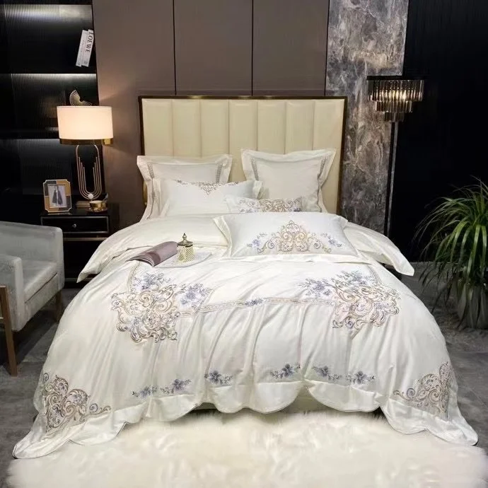 Chic Grey and Golden Embroidery White Bedding 1000TC Egyptian Cotton Queen King 4Pcs Duvet Cover Set Bed Sheet Pillowcases
Chic Grey and Golden Embroidery White Bedding 1000TC Egyptian Cotton Queen King 4Pcs Duvet Cover Set Bed Sheet Pillowcases