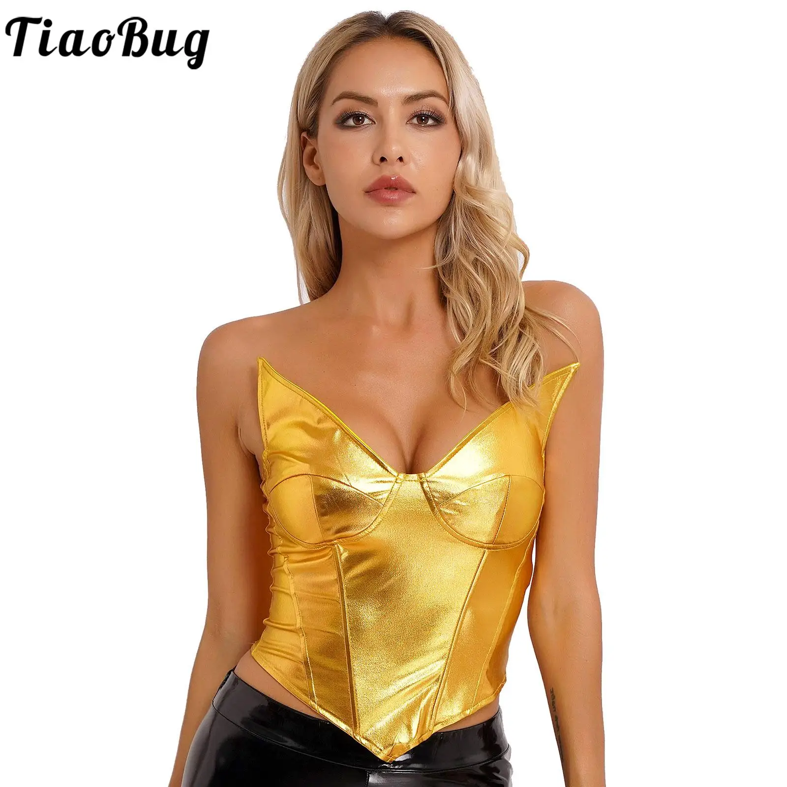 Womens Party Clubwear Metallic Shiny Strapless Vest Fashion V Neck Irregular Bustier Tube Top Dance Streetwear
Womens Party Clubwear Metallic Shiny Strapless Vest Fashion V Neck Irregular Bustier Tube Top Dance Streetwear