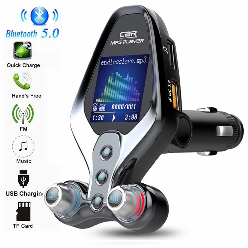 Bluetooth 5.0 Car Kit Handsfree FM Transmitter AUX Audio Receiver Car MP3 Player QC3.0 Dual USB Quick Charge Support Folder Play
Bluetooth 5.0 Car Kit Handsfree FM Transmitter AUX Audio Receiver Car MP3 Player QC3.0 Dual USB Quick Charge Support Folder Play