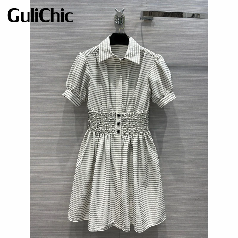 6.23 GuliChic Women Fashion Argyle Collect Waist Striped Puff Sleeve Rhinestone Button Dress
6.23 GuliChic Women Fashion Argyle Collect Waist Striped Puff Sleeve Rhinestone Button Dress