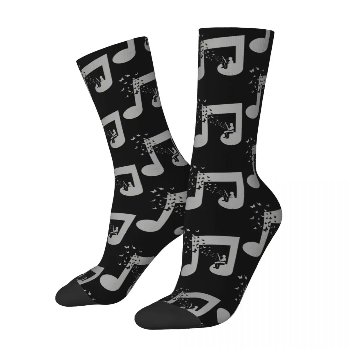 

Funny Crazy Sock for Men Bassoon Hip Hop Harajuku Music Notes Seamless Pattern Printed Boys Crew Sock Novelty Gift