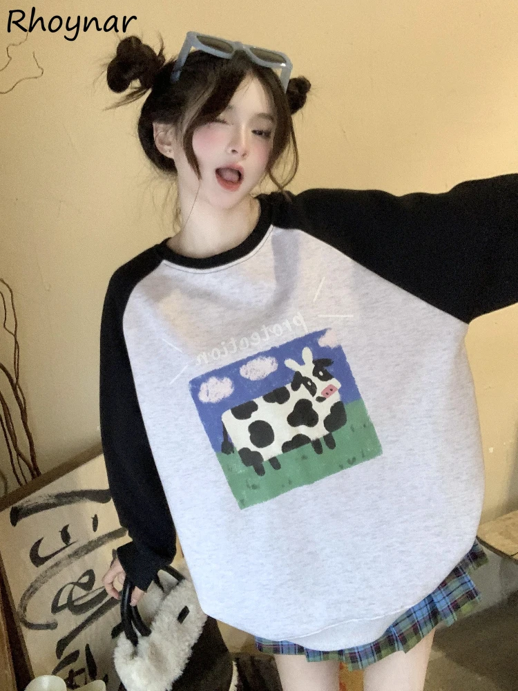 Милые свободные девичьи свитшоты с коровьим принтом, Женская Повседневная Осенняя мягкая модная одежда в Корейском стиле с круглым вырезом, универсальная винтажная одежда 
Милые свободные девичьи свитшоты с коровьим принтом, Женская Повседневная Осенняя мягкая модная одежда в Корейском стиле с круглым вырезом, универсальная винтажная одежда