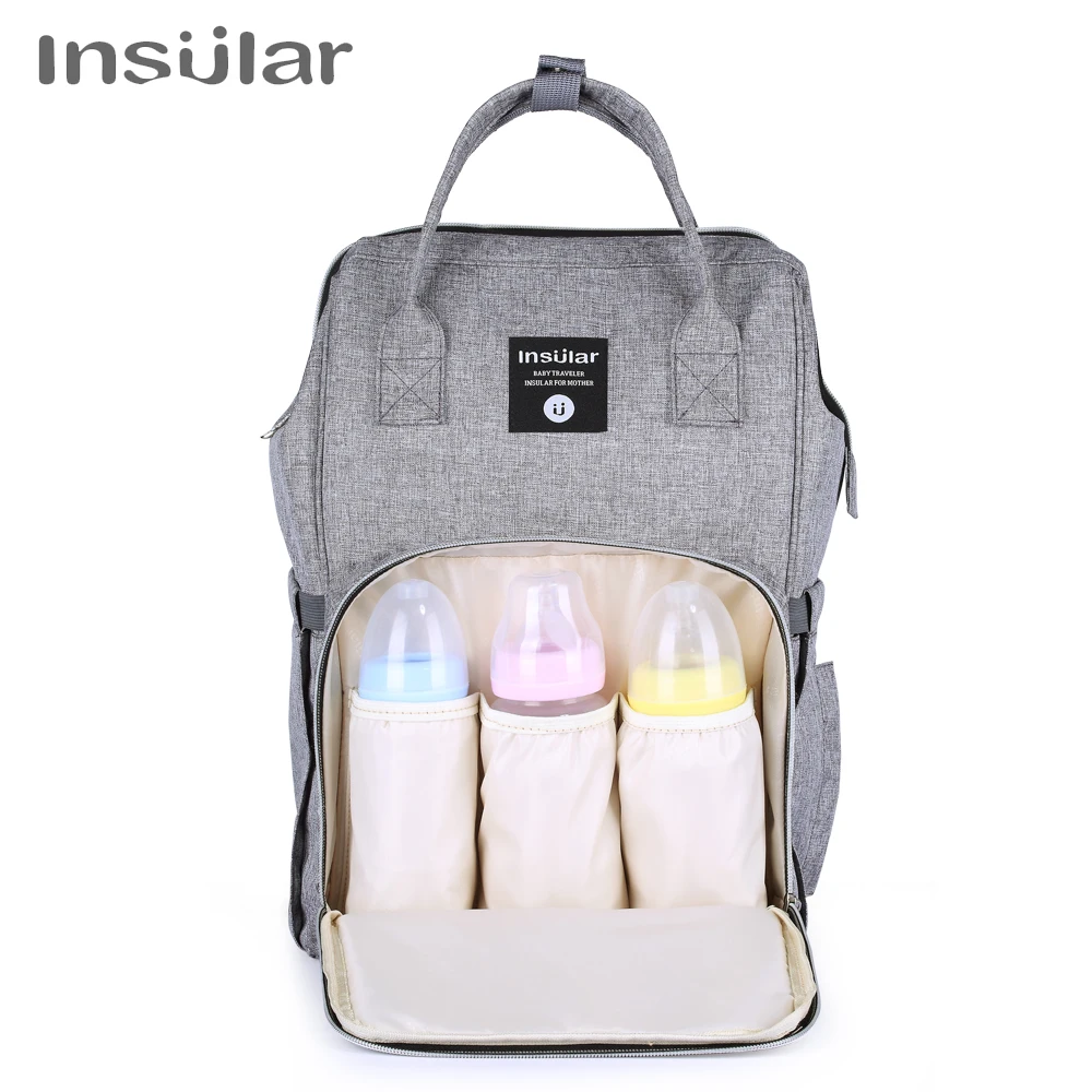 Рюкзак для пеленок марки Insular с большой вместительностью для мамы и ребенка, многофункциональный, водонепроницаемый, для использования на улице во время путешествий с коляской.
