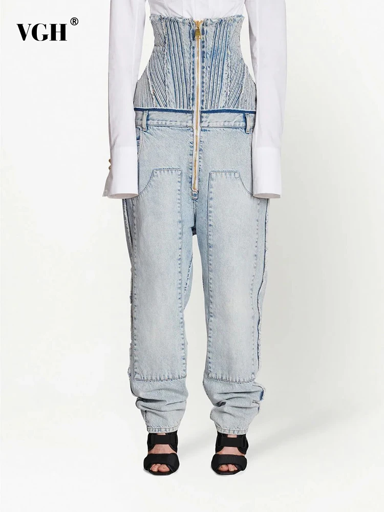 VGH Patchwork Zipper Solid Folds Jeans For Women High Waist Streetwear Straight Denim Wide Leg Pants Female Fashion Clothing New
VGH Patchwork Zipper Solid Folds Jeans For Women High Waist Streetwear Straight Denim Wide Leg Pants Female Fashion Clothing New