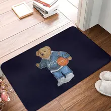 Cute Teddy Bear Bath Mat Happy Polo Sport Doormat Flannel Carpet Outdoor Rug Home Decor