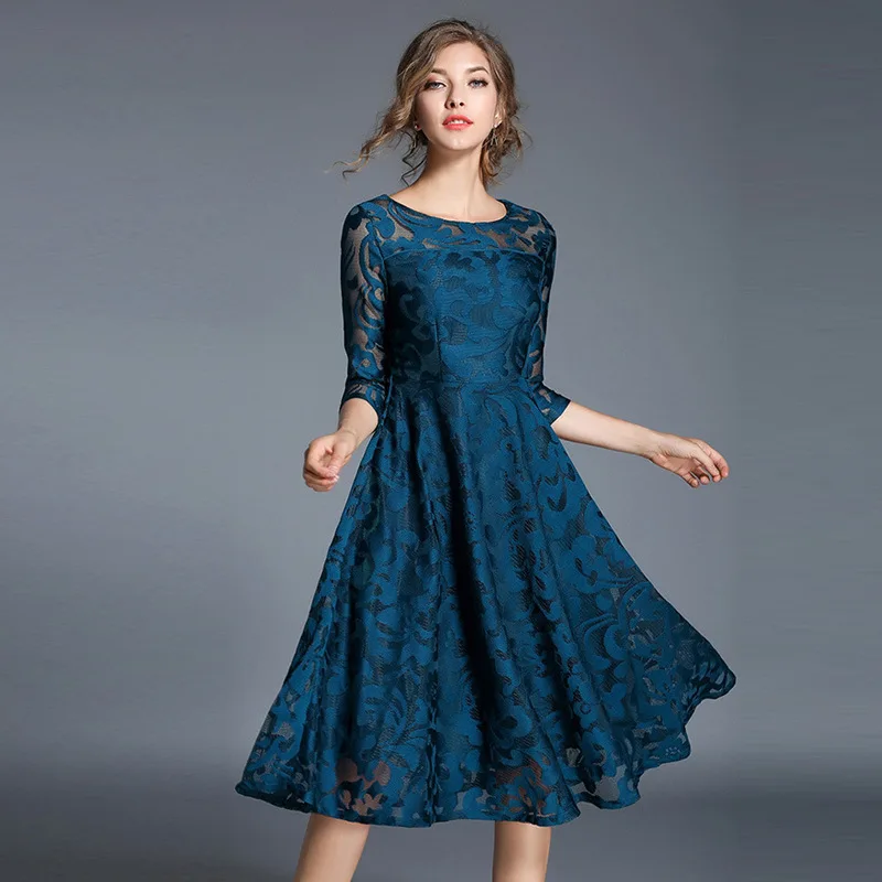 Spring and autumn dress large size women's seven points sleeve slimming mid-length lace large swing dress
Spring and autumn dress large size women's seven points sleeve slimming mid-length lace large swing dress