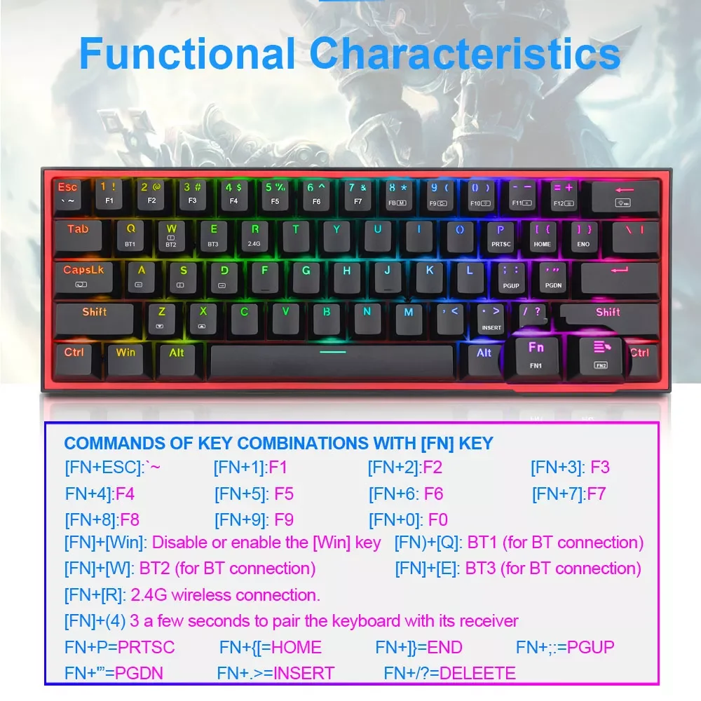 2023 REDRAGON Fizz Pro K616 RGB USB Support Bluetooth wireless USB 2.4G 3 mode Mechanical Gaming Keyboard Red Switch 61 Keys Com
2023 REDRAGON Fizz Pro K616 RGB USB Support Bluetooth wireless USB 2.4G 3 mode Mechanical Gaming Keyboard Red Switch 61 Keys Com