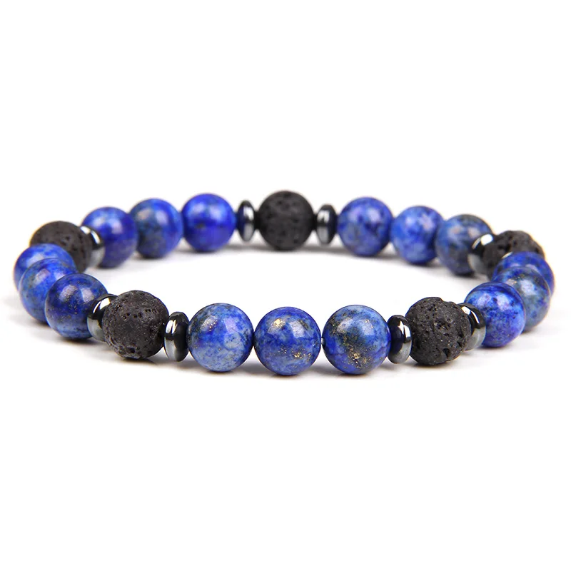 

8mm Lapis Lazuli Beaded Bracelets For Men Women Tiger Eye Quartzs Agates Bracelet Lava Spacer Bead Stretch Bangles Reiki Jewelry