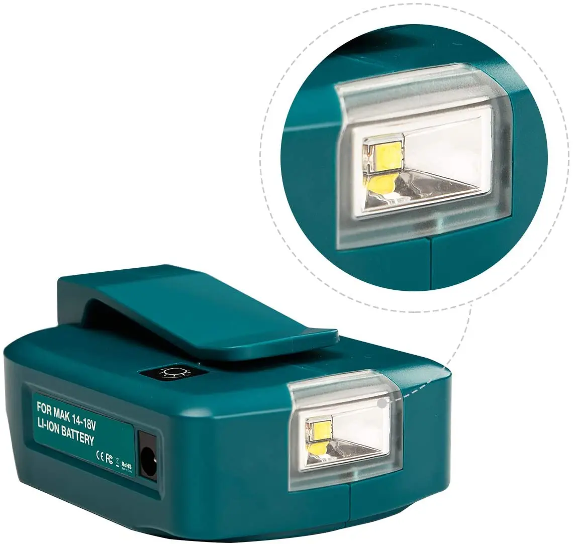 For Makita ADP05 14.4V/18V Lion Battery Dual USB Converter Port with LED Light Spotlight Outdoor Flashlight
For Makita ADP05 14.4V/18V Lion Battery Dual USB Converter Port with LED Light Spotlight Outdoor Flashlight