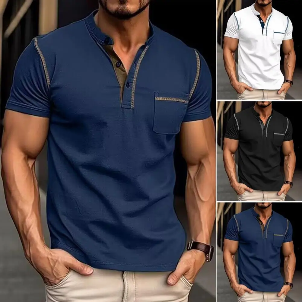 Men Summer Shirt Stand Collar Short Sleeve Contrast Color Patch Pocket Soft Breathable Business Casual Pullover Office Daily Top
Men Summer Shirt Stand Collar Short Sleeve Contrast Color Patch Pocket Soft Breathable Business Casual Pullover Office Daily Top