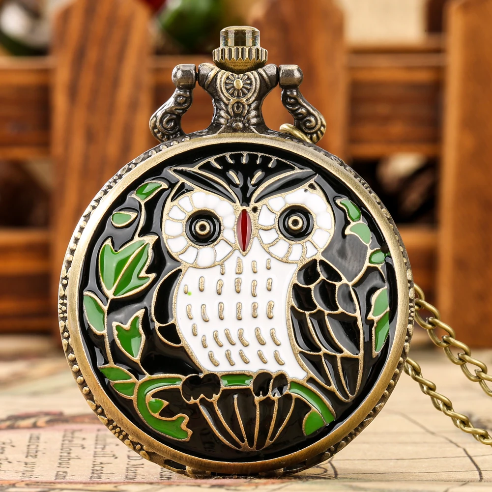 

Vintage Bronze Owl Design Quartz Necklace Pocket Watch Gift Men Women Kids Antique Pendant Pocket Clock Arabic Numerals Dial