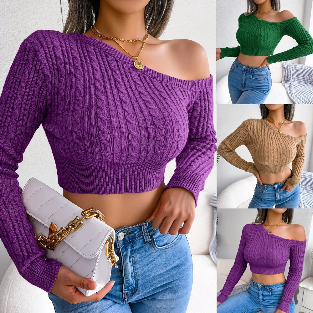 Women's Sweater Off-the-shoulder Long-sleeved Short Knitted Pullover Sweater Korean Fashion 2022 Autumn Winter Pull Femme Hiver
Women's Sweater Off-the-shoulder Long-sleeved Short Knitted Pullover Sweater Korean Fashion 2022 Autumn Winter Pull Femme Hiver