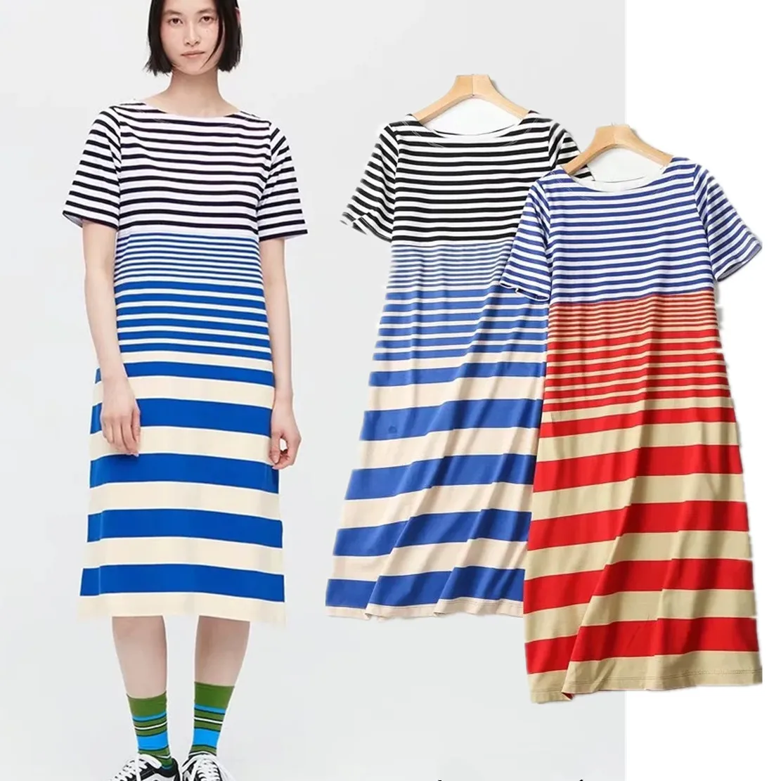Withered Japanese Style O-neck Fashion Striped Loose Short Sleeve Cotton Casual Long Dress Women
Withered Japanese Style O-neck Fashion Striped Loose Short Sleeve Cotton Casual Long Dress Women