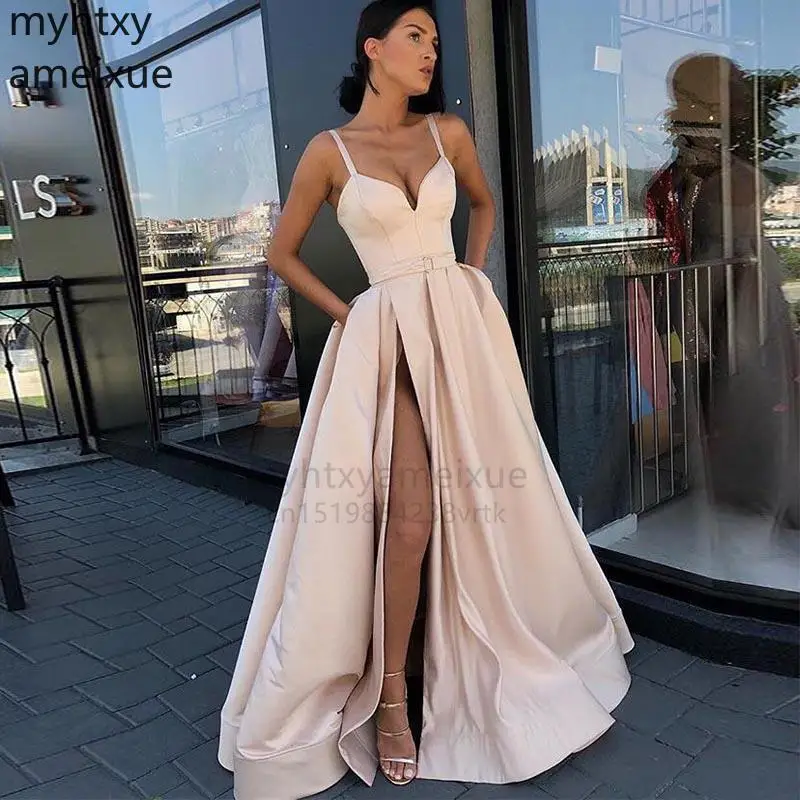 Sexy Custom Plus Size Evening Dress Spaghetti Straps Simple Nude Color Front Split Formal Party Gowns Robe De Soiree
Sexy Custom Plus Size Evening Dress Spaghetti Straps Simple Nude Color Front Split Formal Party Gowns Robe De Soiree