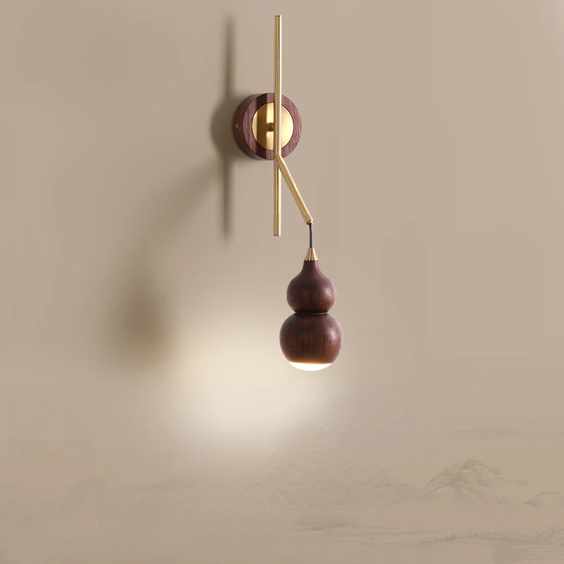 Wall Lamp Walnut Light Luxury Copper Nordic Living Room Television Background Wall Lamp Designer Bedroom Bedside Gourd Wall Lamp 
Wall Lamp Walnut Light Luxury Copper Nordic Living Room Television Background Wall Lamp Designer Bedroom Bedside Gourd Wall Lamp