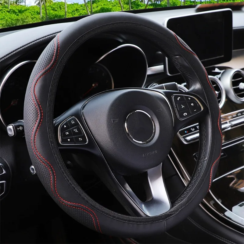 

Car PU Leather Steering Wheel Cover Embossed Corrugated Non-slip Elastic Steering Wheel Covers Car Accessories