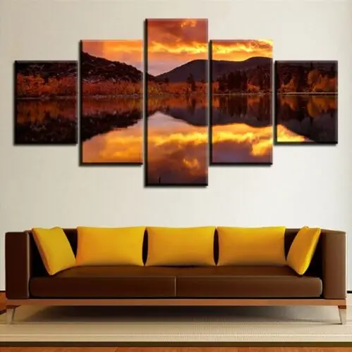 5 шт., настенные картины с изображением озера, оранжевого неба
5 шт., настенные картины с изображением озера, оранжевого неба