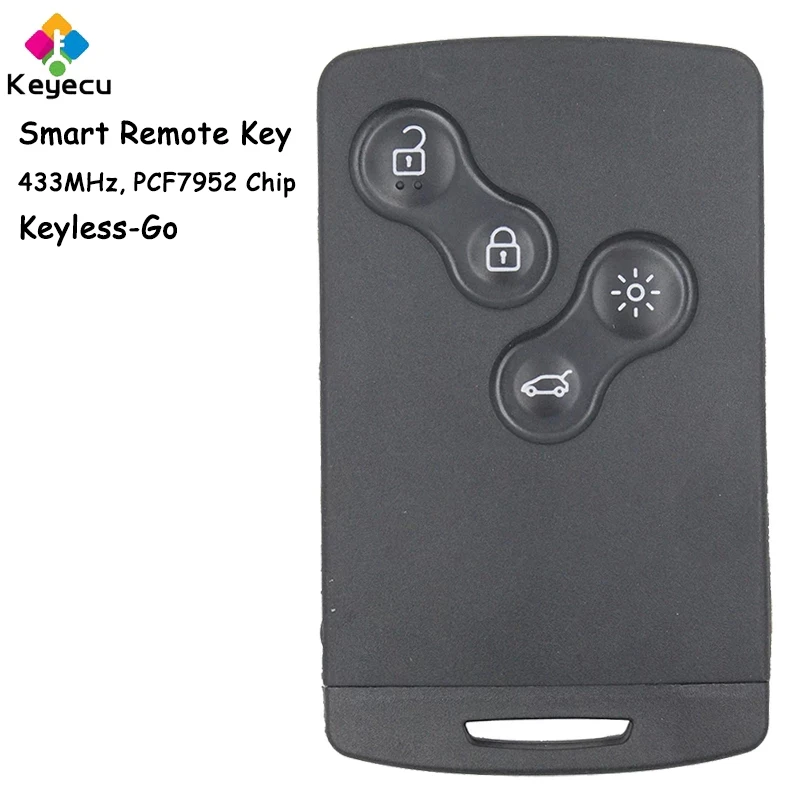 KEYECU Keyless Go Smart Remote Car Key With 4 Buttons 433MHz PCF7941/ PCF7952 Chip NSN14 Blade Fob for Renault Koleos 2008-2014
KEYECU Keyless Go Smart Remote Car Key With 4 Buttons 433MHz PCF7941/ PCF7952 Chip NSN14 Blade Fob for Renault Koleos 2008-2014