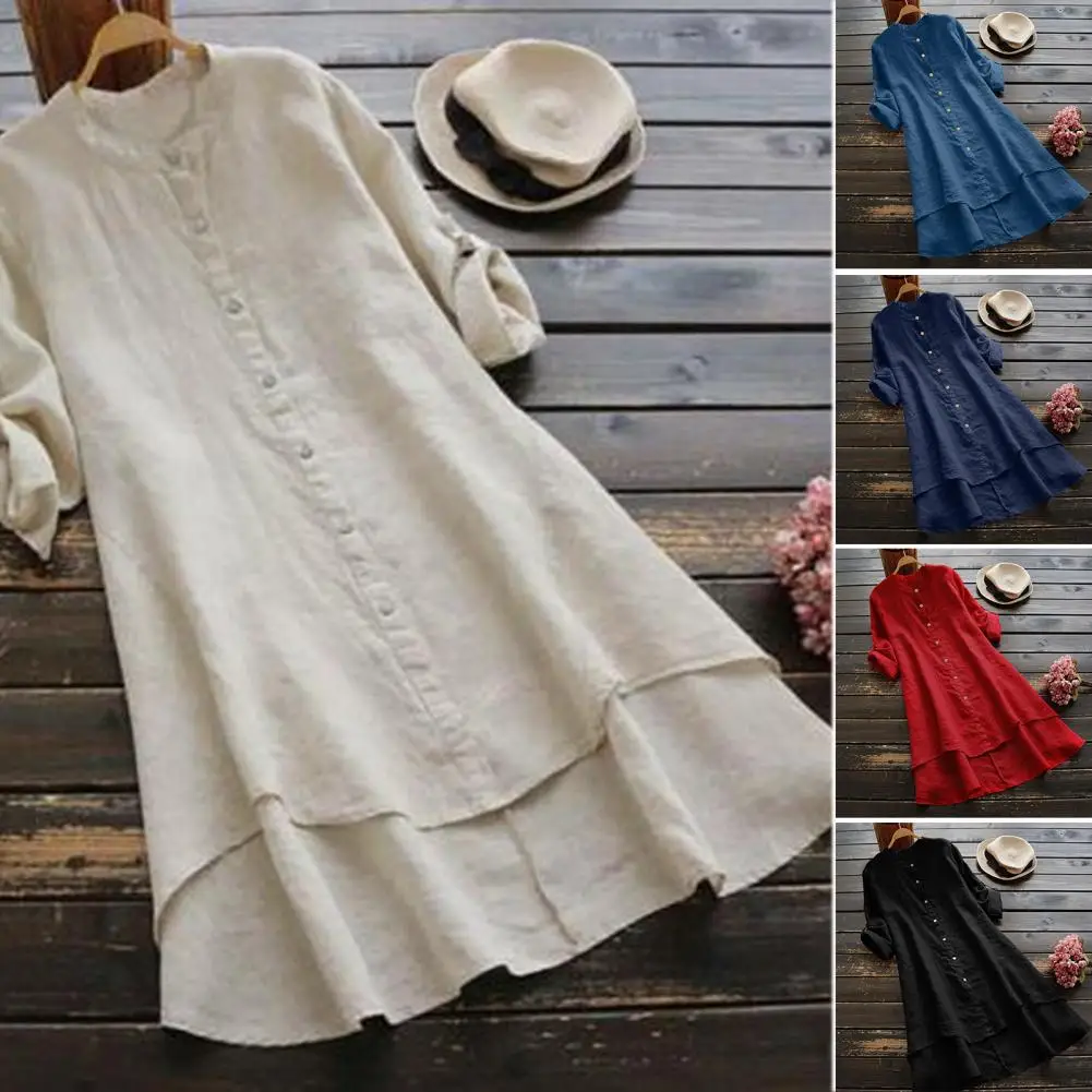Casual Shirt Dress O-neck Buttons Up Roll-up Sleeves High-Low Hem Women Shirt Summer Solid Color Mid-Length Thin Female Clothing
Casual Shirt Dress O-neck Buttons Up Roll-up Sleeves High-Low Hem Women Shirt Summer Solid Color Mid-Length Thin Female Clothing