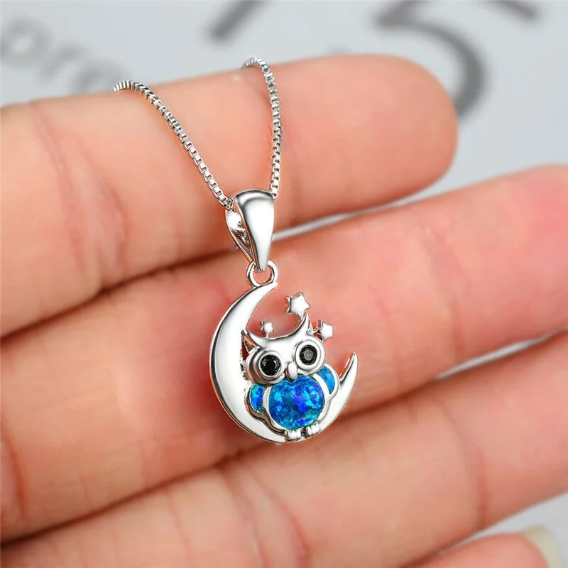 Dainty Female Round Crystal Pendant Necklace Cute Silver Color Moon Chain Necklaces For Women Trendy Owl Imitation Opal Necklace
Dainty Female Round Crystal Pendant Necklace Cute Silver Color Moon Chain Necklaces For Women Trendy Owl Imitation Opal Necklace