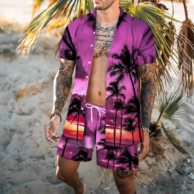 Summer Men's Hawaiian Suit Short Sleeve Printed Button Shirt Beach Shorts Street Casual Men's Suit 2 Pieces
Summer Men's Hawaiian Suit Short Sleeve Printed Button Shirt Beach Shorts Street Casual Men's Suit 2 Pieces