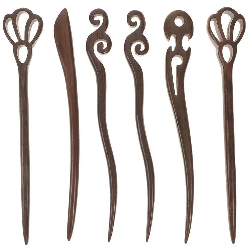 6pcs Wooden Classical Hairpins Handmade Traditional Chinese Ebony Hair Chopsticks Vintage Retro Carved Hair (Random Style)
6pcs Wooden Classical Hairpins Handmade Traditional Chinese Ebony Hair Chopsticks Vintage Retro Carved Hair (Random Style)