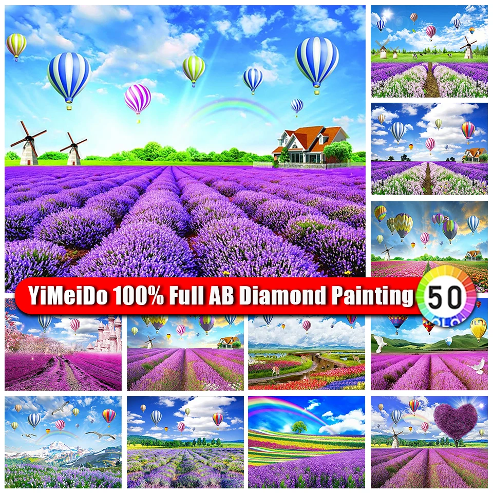 

YiMeiDo Scenery Hot Air Balloon Full 100% AB Diamond Painting Flower Lavender Handmade DIY Diamond Embroidery Mosaic Home Decor