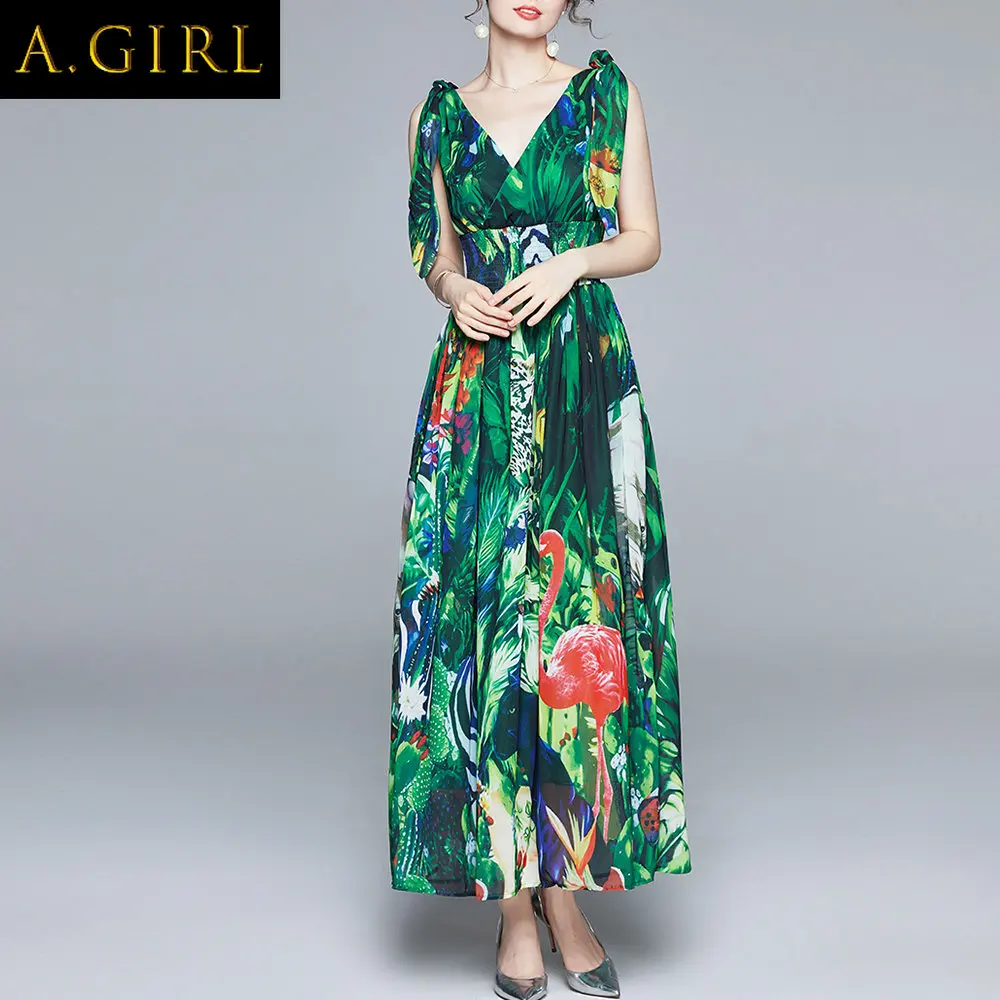 A GIRLS Banulin Summer Runway Maxi Dress Women's V-Neck Bow tie Strap elastic Waist Green jungle Print Holiday Boho Chiffon Long
A GIRLS Banulin Summer Runway Maxi Dress Women's V-Neck Bow tie Strap elastic Waist Green jungle Print Holiday Boho Chiffon Long