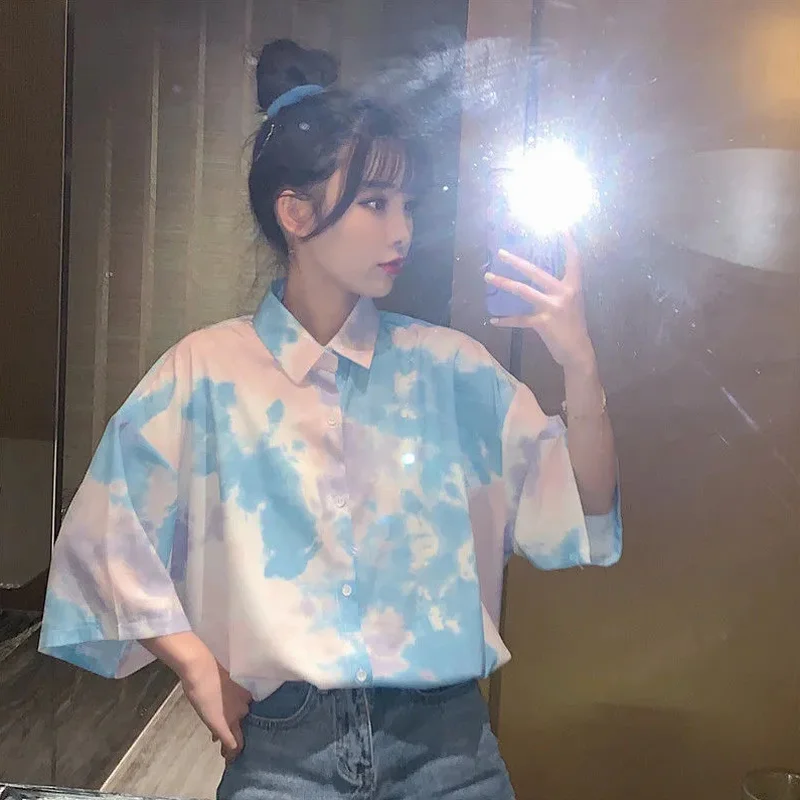 Summer Street Style Tie dye Women Blouse Shirt Oversize Button Ladies Shirts Turn-Down Collar Plus Size Female Clothes Tops
Summer Street Style Tie dye Women Blouse Shirt Oversize Button Ladies Shirts Turn-Down Collar Plus Size Female Clothes Tops