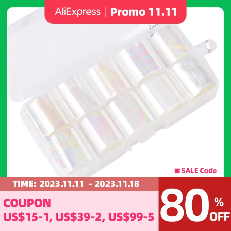 10 Rolls / Box Holographic Nail Foil Set 2.5*100cm Gradient Transparent AB Color Transfer Sticker Manicure Nail Art Decals
10 Rolls / Box Holographic Nail Foil Set 2.5*100cm Gradient Transparent AB Color Transfer Sticker Manicure Nail Art Decals