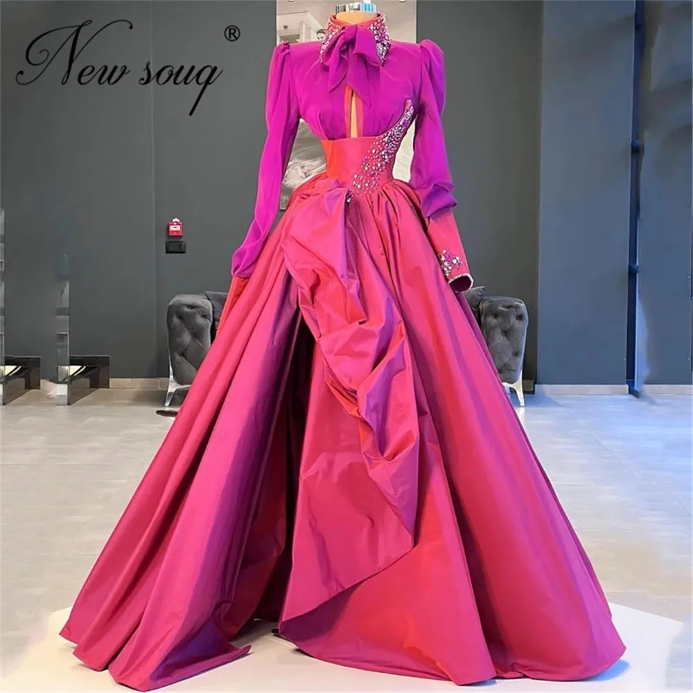 

Haute Couture Fuchsia Long Celebrity Dresses Elegant Beading Evening Dresses For Dubai Arabic 2022 Custom Made Women Party Gowns