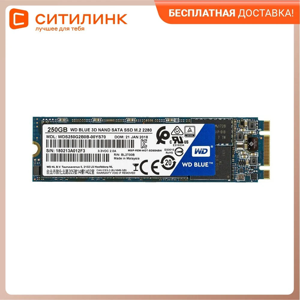 Накопитель SSD WD Original SATA III 250Gb WDS250G2B0B Blue M.2 2280 | Компьютеры и офис