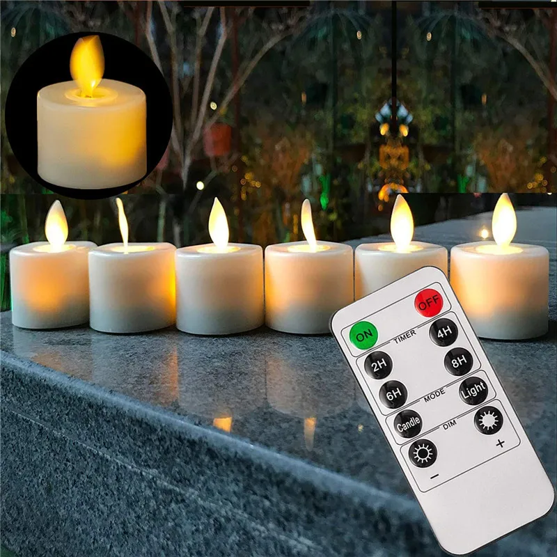 

Pack of 6 Or 12 Remote Control Decorative Moving Wick Christmas Candles,Flameless Dancing Flame Votive Tealight With Timer