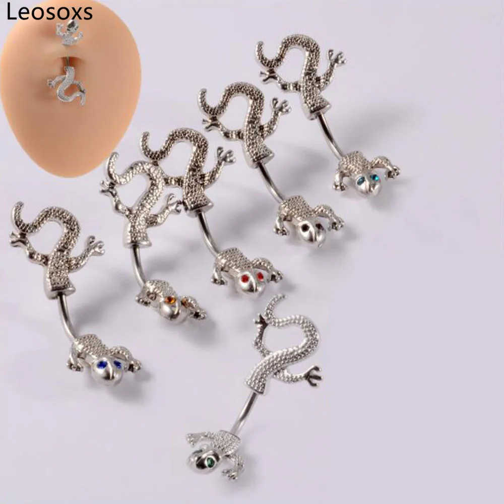 

Leosoxs 1 Pc Lizard Belly Button Nail Curved Rod Thread Gecko Belly Button Ring Stainless Steel Colored Diamond Eye Button