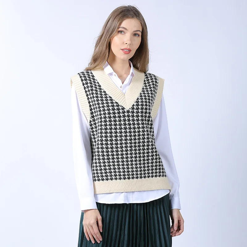 Sweater Vest Women Spring Autumn Vintage Clothes England Style V Neck Plaid Knitted Wear Loose All Match Casual Vests For Ladies
Sweater Vest Women Spring Autumn Vintage Clothes England Style V Neck Plaid Knitted Wear Loose All Match Casual Vests For Ladies
