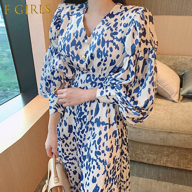 E GIRLS Chic Early Spring Leopard Printed Dress Women V-neck Single-breasted Waist Slimming Lantern Sleeves Dresses Female
E GIRLS Chic Early Spring Leopard Printed Dress Women V-neck Single-breasted Waist Slimming Lantern Sleeves Dresses Female