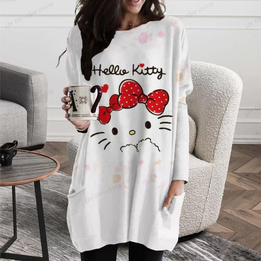 

Женская Осенняя одежда XXS-6XL, женские топы с длинным рукавом, рубашки с 3D принтом, свободный Женский пуловер с рисунком Hello Kitty, блузки