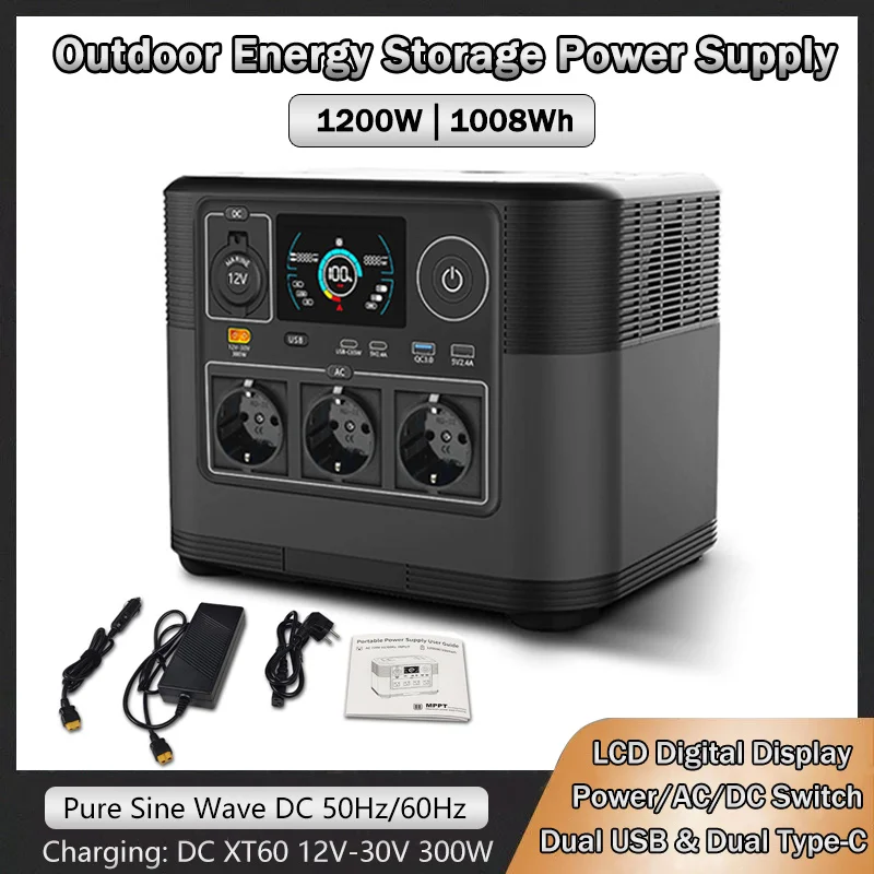 Pure Sine Wave 1200W/2000W DC 12V LCD Smart Display Portable Outdoor Energy Storage Power Supply With Dual USB Type-C Charging
Pure Sine Wave 1200W/2000W DC 12V LCD Smart Display Portable Outdoor Energy Storage Power Supply With Dual USB Type-C Charging