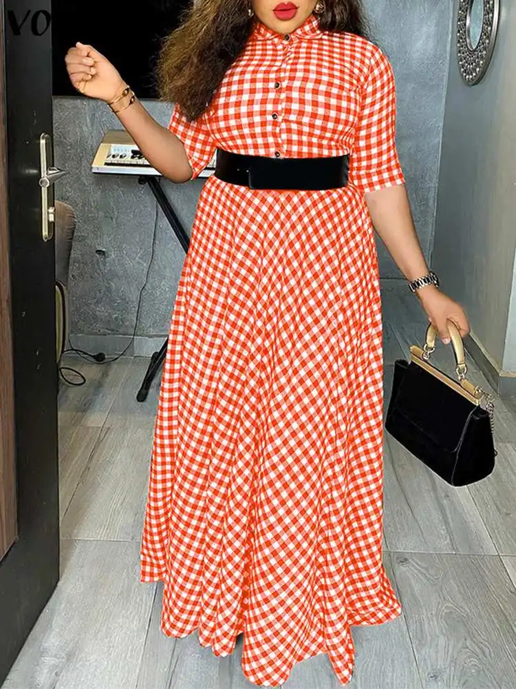 Vintage Plaid Shirt Dress 2022 VONDA Women Casual Short Sleeve Button Up Lapel Neck Party Dress Loose Summer Sundress Robe Femme
Vintage Plaid Shirt Dress 2022 VONDA Women Casual Short Sleeve Button Up Lapel Neck Party Dress Loose Summer Sundress Robe Femme
