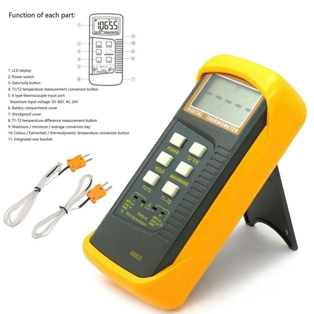 Dual Channel Thermometer Thermocouple Temperature Meter Detector Tester K-type Temperature Measuring Instrument Tools
Dual Channel Thermometer Thermocouple Temperature Meter Detector Tester K-type Temperature Measuring Instrument Tools