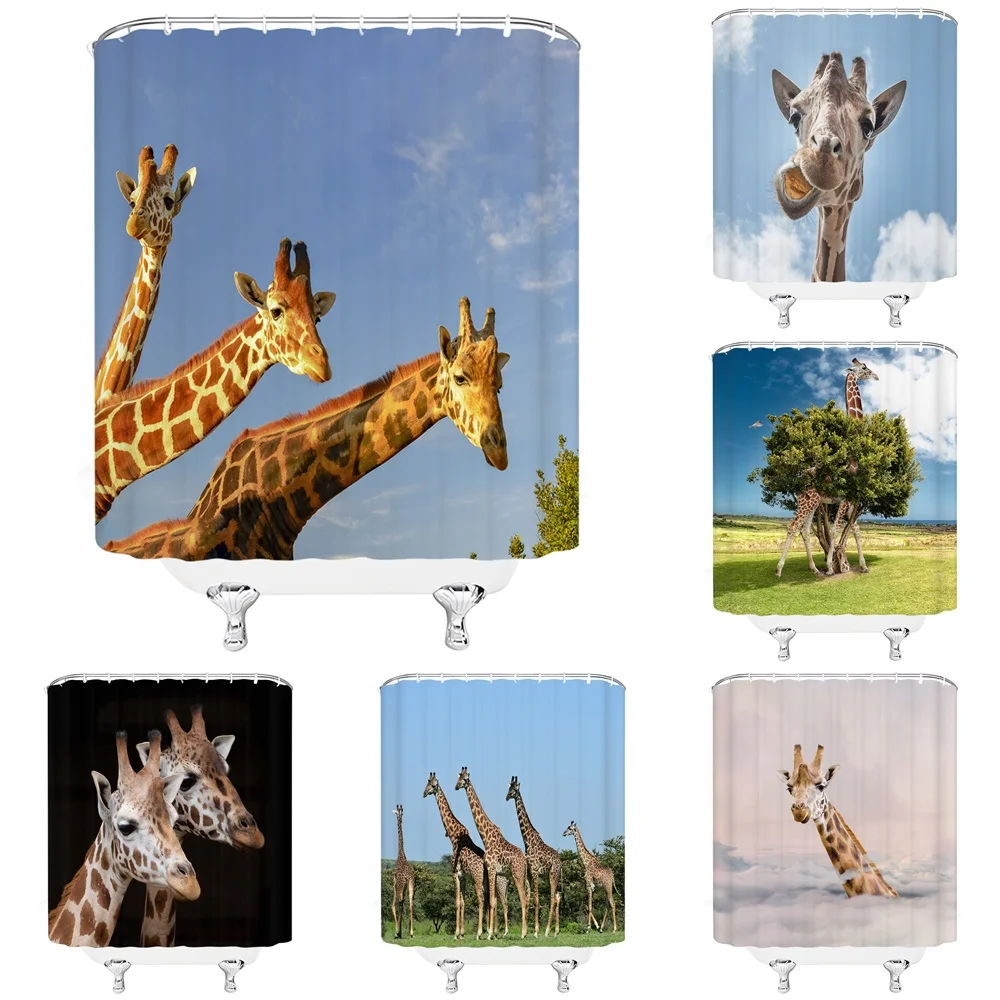 Giraffe Bathroom Shower Curtain Wild Animals Forest Tree Scenery Bath Curtains Home Decor Waterproof Polyester Fabric with Hooks
Giraffe Bathroom Shower Curtain Wild Animals Forest Tree Scenery Bath Curtains Home Decor Waterproof Polyester Fabric with Hooks