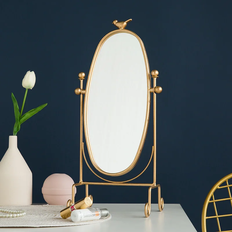 Nordic Makeup Mirror Table Desktop Bedroom Deluxe Single-sided Dressing Iron Home Large Golden Princess Liveing Room Decoration
Nordic Makeup Mirror Table Desktop Bedroom Deluxe Single-sided Dressing Iron Home Large Golden Princess Liveing Room Decoration