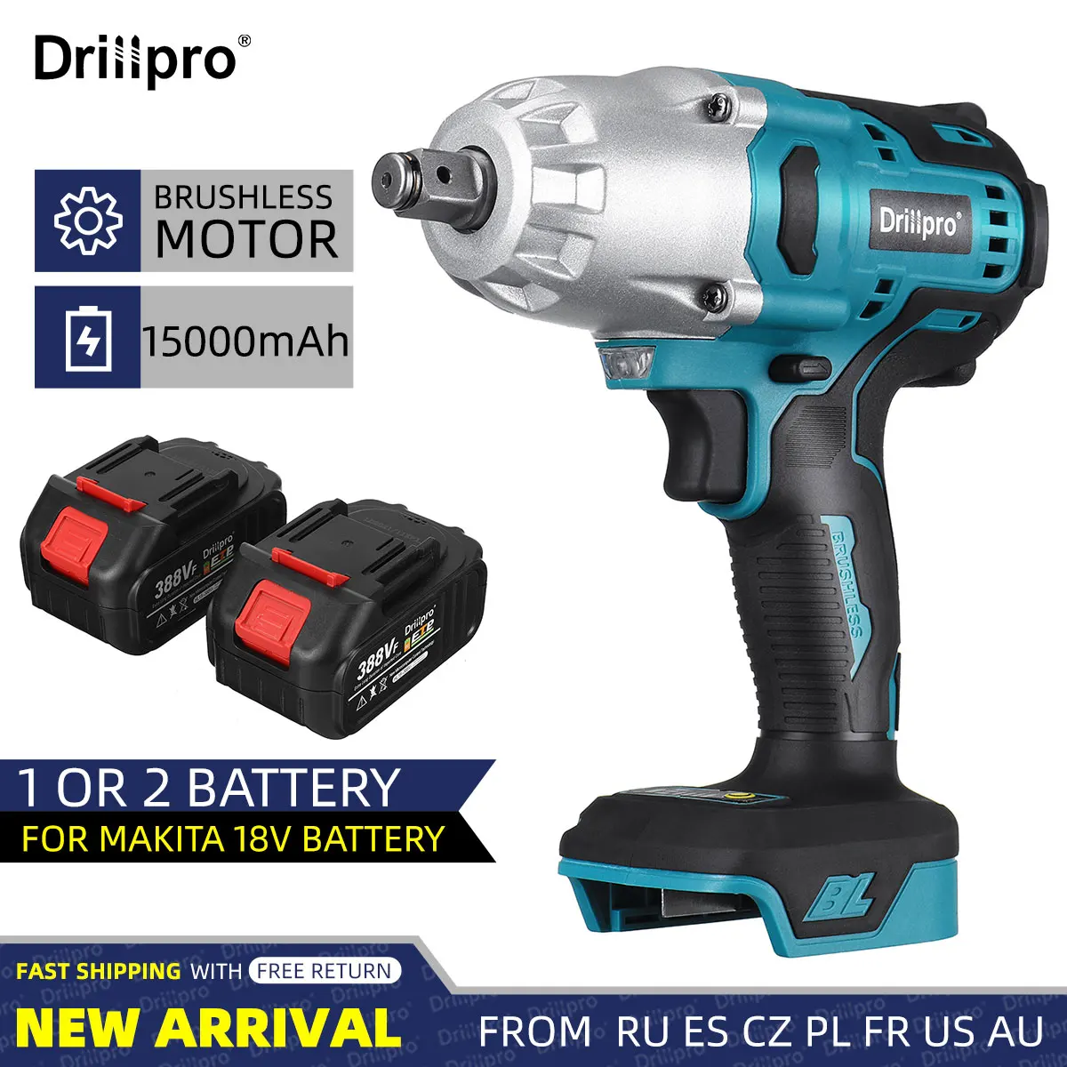 High Torque 600N.m Cordless Brushless Electric Impact Wrench 1/2'' Rechargeable Li-ion Battery For Car Tires Power Tools 
High Torque 600N.m Cordless Brushless Electric Impact Wrench 1/2'' Rechargeable Li-ion Battery For Car Tires Power Tools