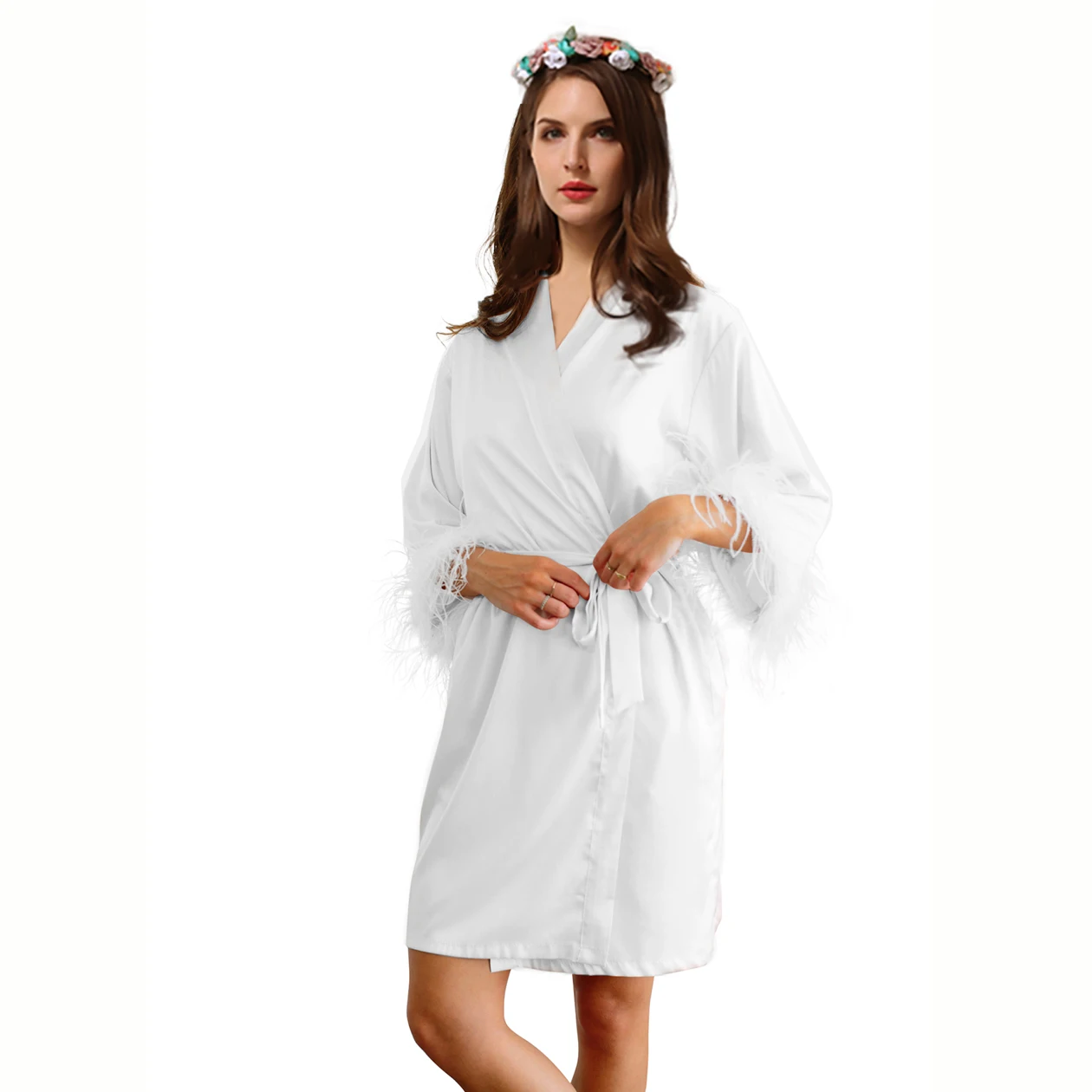 Feather robe for bride Silk robes for bridal party Satin feather robe Bridal sleepwear set with robe Loungewear set YA9000
Feather robe for bride Silk robes for bridal party Satin feather robe Bridal sleepwear set with robe Loungewear set YA9000