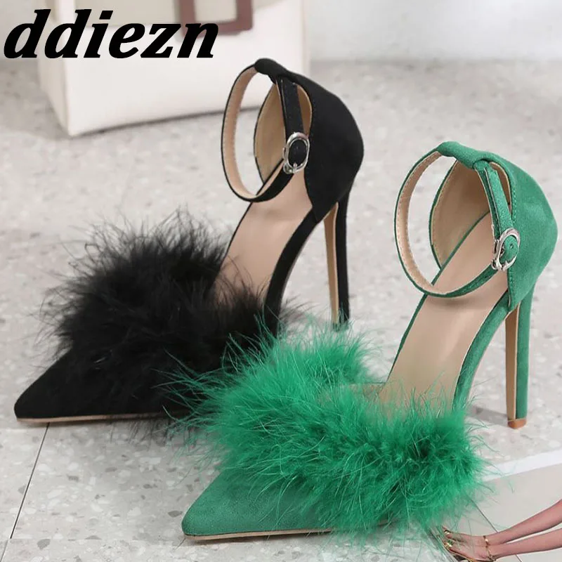 New 2023 Fashion Fur Ladies High Heels Sandals Shallow Women Pumps Shoes Pointed Toe Casual Outdoor Buckle Strap Female Sandal
New 2023 Fashion Fur Ladies High Heels Sandals Shallow Women Pumps Shoes Pointed Toe Casual Outdoor Buckle Strap Female Sandal