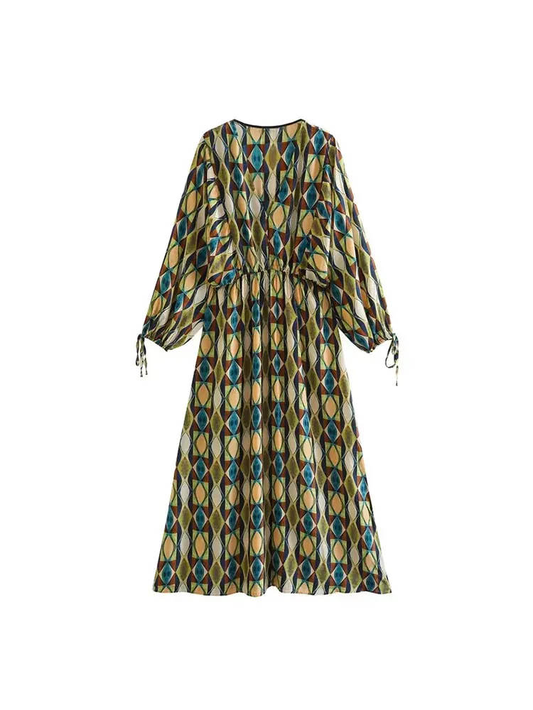 Платье-миди Летнее Длинное с геометрическим принтом и завязками на манжетах
Платье-миди Летнее Длинное с геометрическим принтом и завязками на манжетах