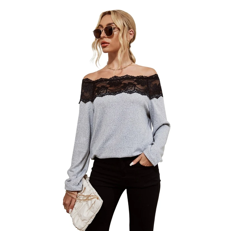 Women Long Sleeve Sexy Off The Shoulder Shirts Sheer Floral Lace Splicing Casual Loose Blouse Solid Color Pullover Tops Tee
Women Long Sleeve Sexy Off The Shoulder Shirts Sheer Floral Lace Splicing Casual Loose Blouse Solid Color Pullover Tops Tee